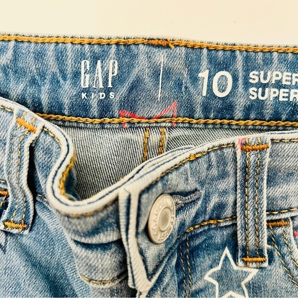 Gap Kids Star Printed Super Skinny Ankle Denim Jeans Light Wash Raw Hems Sz 10 - Picture 2 of 14